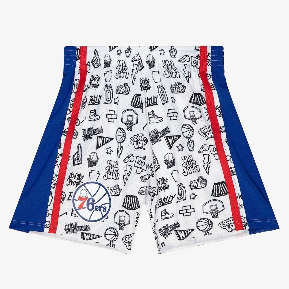 Philadelphia‎ 76ers Mitchell & Ness White Hardwood Classics Doodle Shorts 4XL